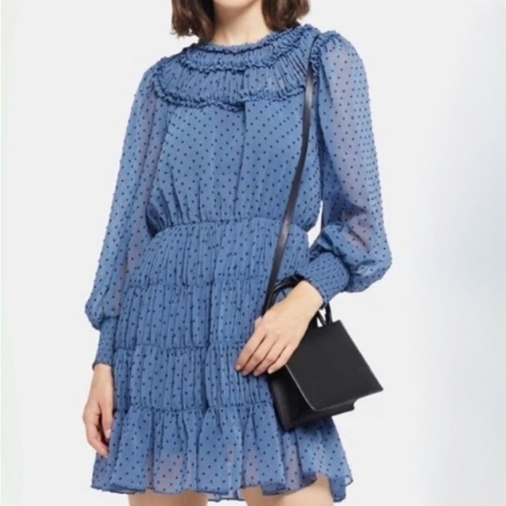Sandro Paris Gwen Swiss Dot Ruffle Long Sleeve Dress